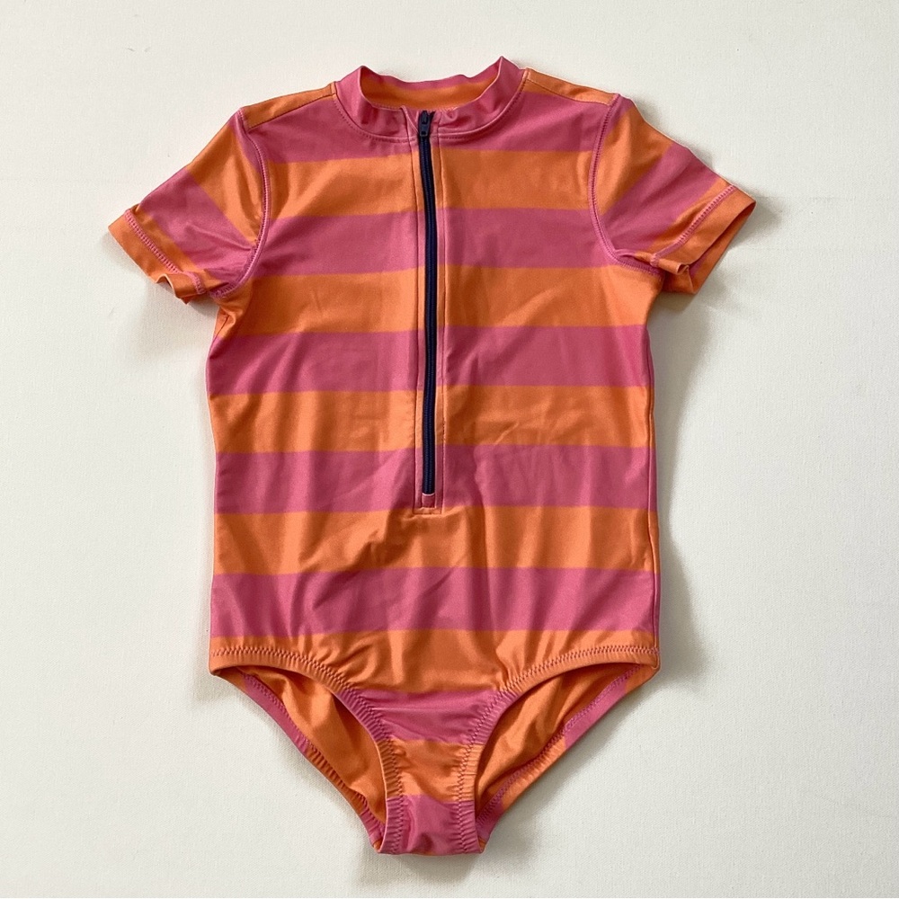 Primary Pink and Orange Rashguard One Piece Swimsuit